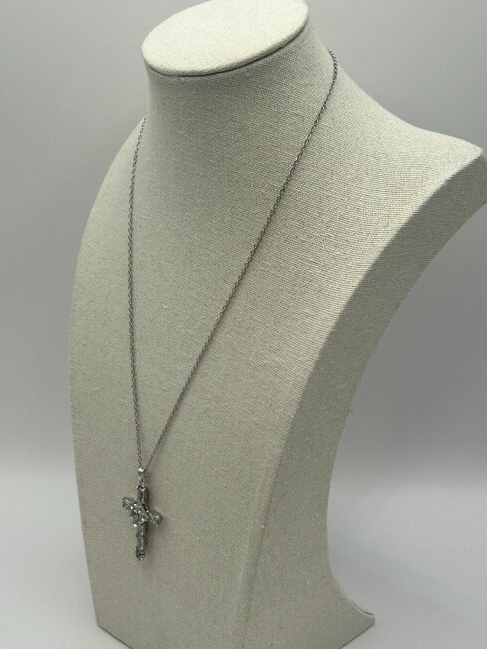 Cross Necklace Silver Tone Crystal Pendant Elegant Gift Lord’s Prayer Micro Text - Picture 9 of 11